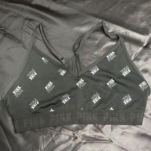 PINK Victoria's Secret Black Logo Sports Bra w/ Adjustable Straps